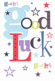 A bright, contemporary good luck card lies against a clean white background, its whole design alive with colour and optimism, like something you might pick up from a little gift stand on Barking High Street before popping into Flowers Barking for a bouquet. The words Good Luck are scattered in friendly, oversized letters across the centre, each character in a different font and shade, so your eye dances from pastel blue to deep violet, from mossy green to rich red. The main letters are broad and rounded, especially the soft baby-blue g and d, giving the message a playful, almost childlike warmth, while slimmer black and navy letters add a hint of grown-up confidence. Around the typography, stars roam freely in every direction, some small and delicate, others bold and full of colour, painted in sky-blue, indigo, lavender, ruby, and little flashes of lime and mustard. They float like confetti or tiny bursts of fireworks, echoing the feeling of standing on the edge of a new chapter, whether it's an exam at a college near Barking Abbey Green, a first day at a City job, or a house move across town. The cardstock itself looks crisp and smooth, thick enough to feel reassuring in the hand, with printing that appears velvety and even, like quality stationery from a boutique shop. Because there's so much fresh white space around the words and stars, the design feels airy and uncluttered, as if the card is taking a deep breath on your behalf. It doesn't shout; instead, it beams quiet encouragement, the kind you might pair with a simple hand-tied bouquet to say, I believe in you, without needing to say much more at all.